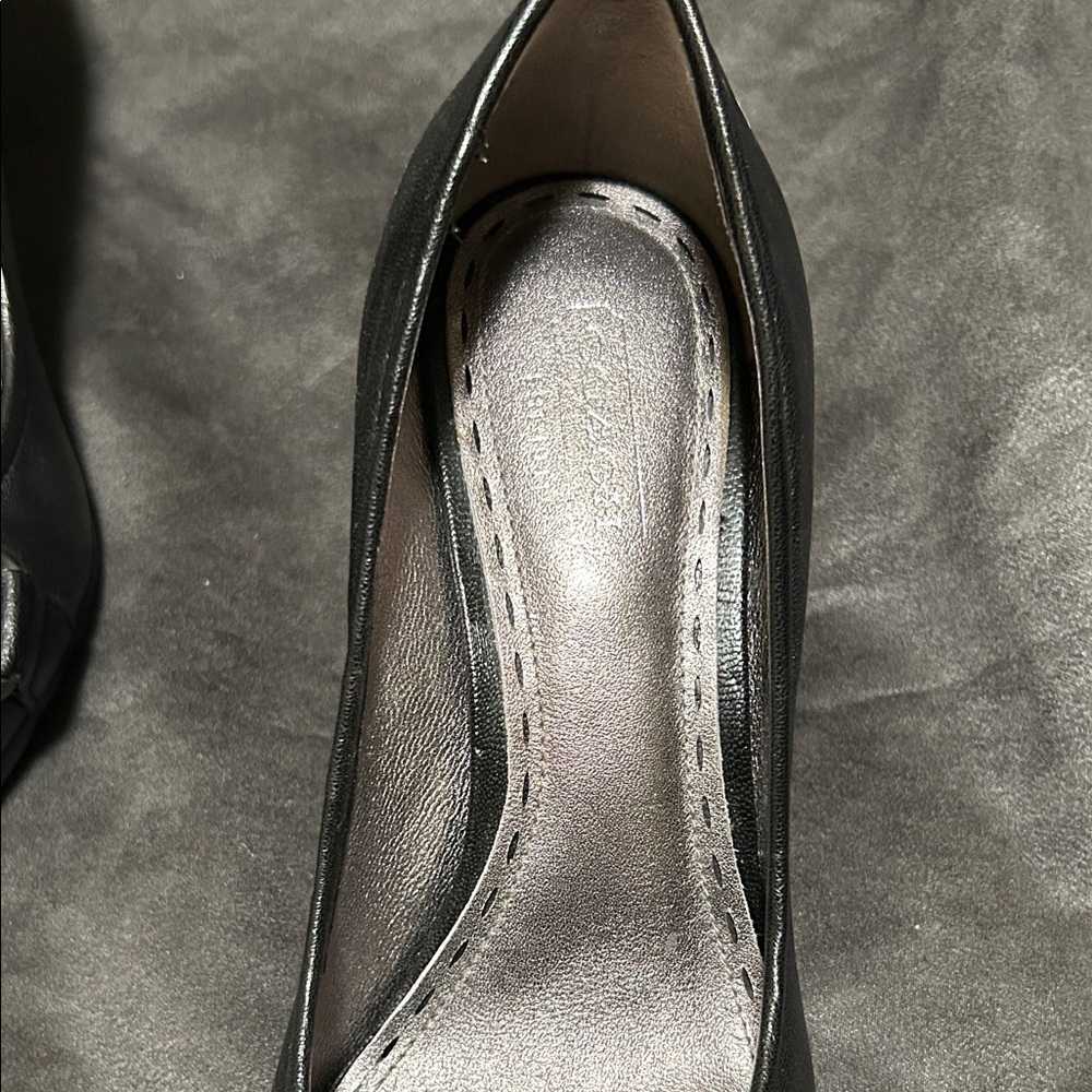 Coach Black Pointed Toe Leather Pumps with Decorative Button Detail - Picture 3 of 8